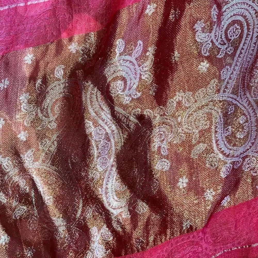 Flowy EUC Shawl/ Scarf Top Baliwood Lightweight Red Gold Paisley Springtime OS
